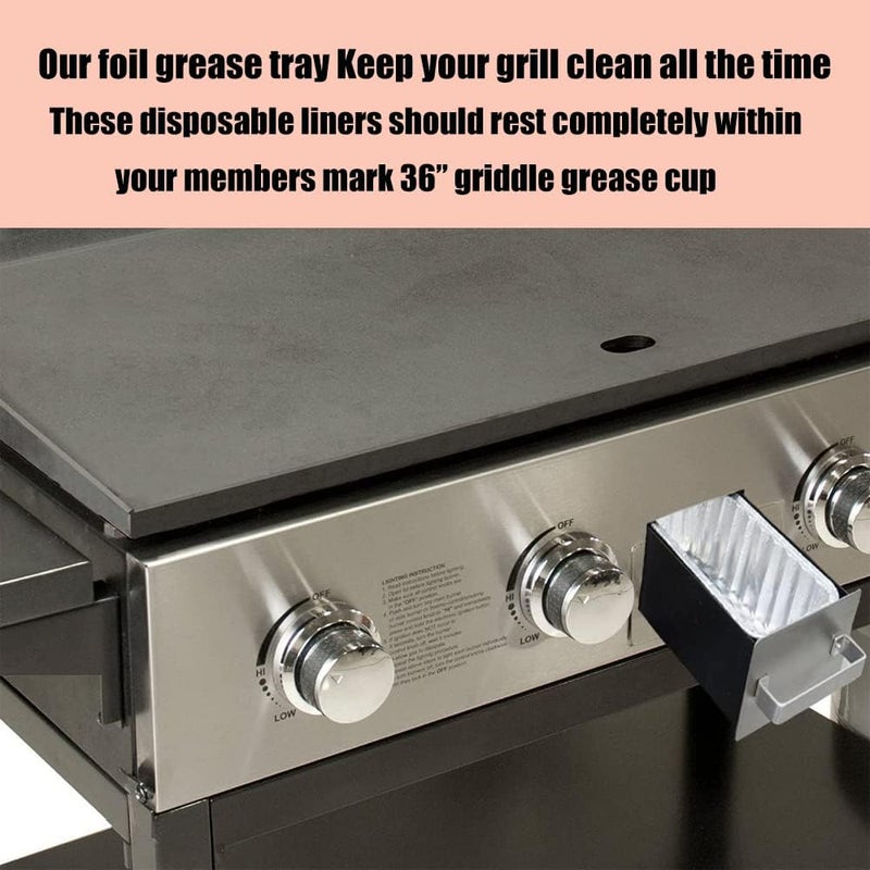 DONSIQIZZ 30-Pack Grease Tray Liner Drip Pan Liners for Members Mark 5-Burner Outdoor Flat Top Gas Griddle l Replacement Members Mark 5 Burner Griddle Aluminum Foil Grease Pan Disposable - Image 4